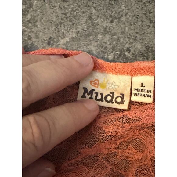 Mudd Womens Y2K Lace Mesh Festival Tank Top L Orange Boho Hippie Beach Stretch - Picture 3 of 8